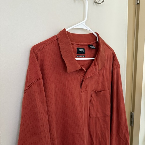 Haggar Men's XL Orange Long Sleeve‎ Knit Polo Collared Shirt Top Pocket - Picture 2 of 7